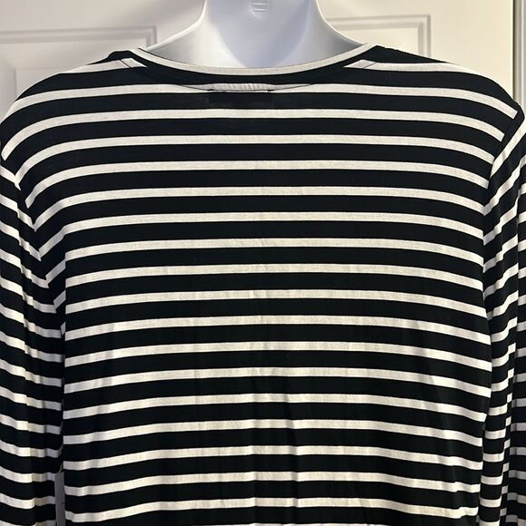 Maette by Stella & Dot Black White Striped Pullover Long Bell Sleeves- Medium - Picture 7 of 12